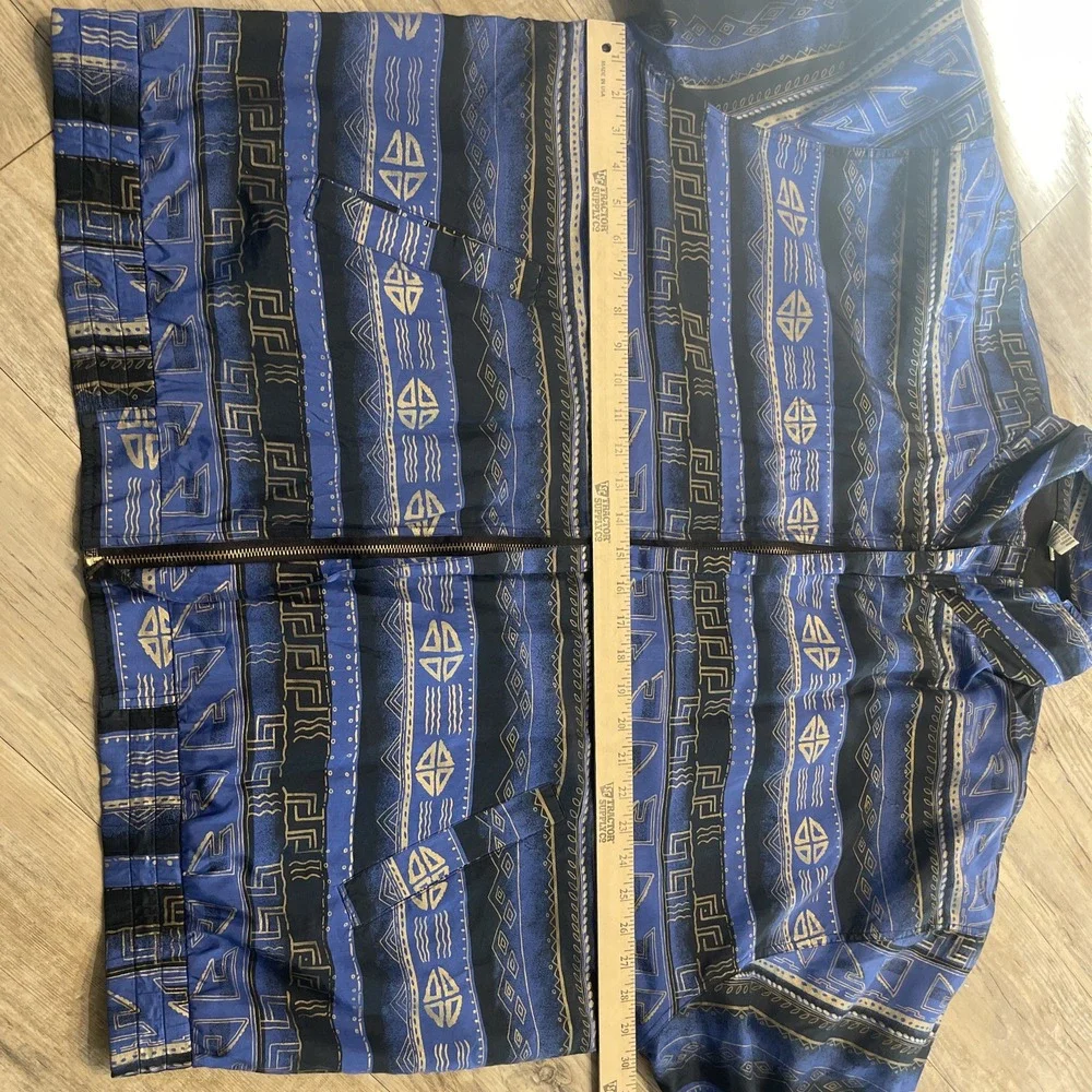 Vintage FUDA International 100% Silk Track Jacket Aztec Full Zip Lined Womens3xL